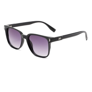 Unisex square thick black frame sunglasses with purple gradient lenses and silver arrow decor