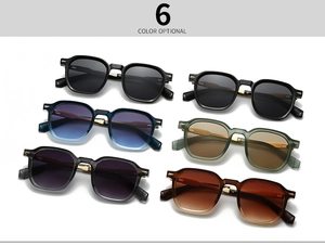 Collage of square vintage sunglasses in six colors with stylish metallic rivets