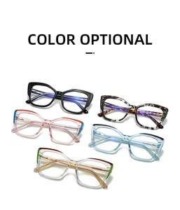 Cat-eye blue light blocking glasses in black, tortoiseshell, and transparent pastel frames