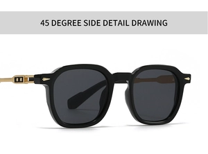 Detail view of vintage round pilot sunglasses with star-engraved gold metal hinges