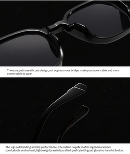 Detail of silicone nose pads and ergonomic non-slip temples on black aviator sunglasses