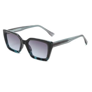 Square two-tone black and blue marble sunglasses with grey gradient lenses