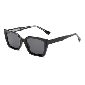 Classic black square frame sunglasses with dark lenses shown at a 45-degree angle