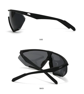 Detail view of the sleek side and back design of these oversized wrap retro sunglasses