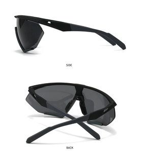 Side and back view of oversized retro shield sunglasses with matte black frames