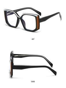 Détail des lunettes anti-lumière bleue noires avec monture rétro et vue d'angle de 45 degrés