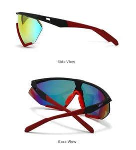 Side and rear view showing the curved temples and large shield lens of retro sunglasses