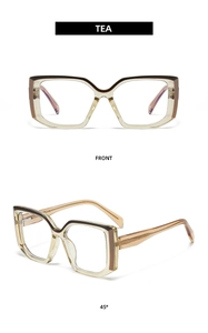 Détail de la monture de lunettes carrée surdimensionnée couleur thé anti-lumière bleue