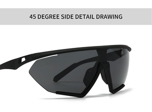 Detailed 45-degree side view of matte black oversized sports wraparound sunglasses