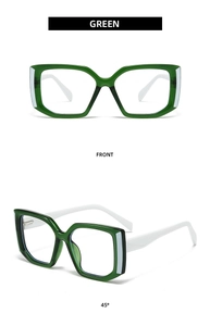 Lunettes carrées vert foncé avec branches blanches vues de face et à 45 degrés