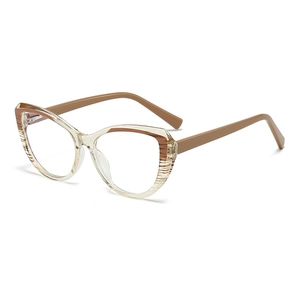 Retro champagne cat-eye blue light blocking glasses with stylish brown striped accents