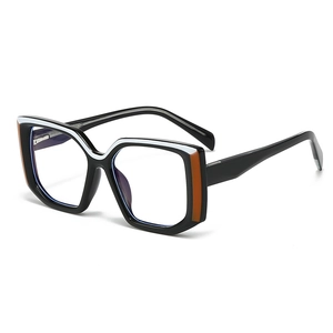 Lunettes anti-lumière bleue géométriques avec monture noire et rayures orange pour femmes