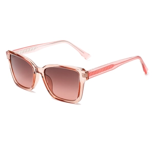 Square pink transparent sunglasses with gradient brown lenses and diamond-patterned temples