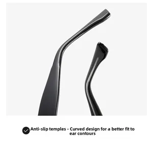Close-up of ergonomic glossy black non-slip temple tips for square sunglasses