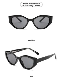 Lunettes de soleil œil de chat carrées à monture noire et verres gris vus sous deux angles