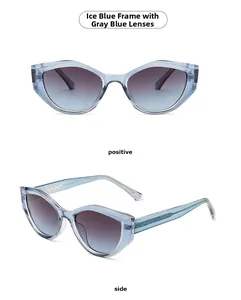 Détail de lunettes bleu glacé avec texture tressée sur les branches et verres dégradés