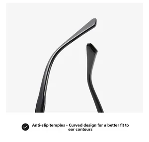 Détail des branches de lunettes noires courbées ergonomiques pour un maintien optimal