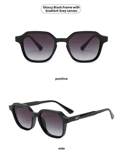 Détails de lunettes de soleil carrées noires avec verres dégradés et décor en métal