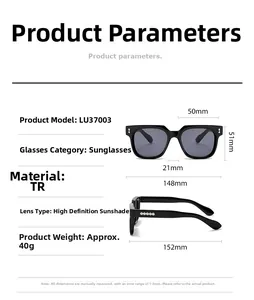 Technische Details und Abmessungen der eckigen TR-Rahmen Sonnenbrille für Damen