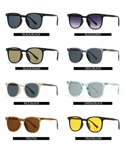 Matrix view displaying eight assorted vintage square sunglasses in various frame and lens colors