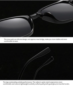 Detail of ergonomic silicone nose pads and anti-slip temples on square sunglasses