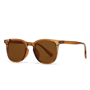 Classic square amber frame sunglasses with dark brown lenses for men and women