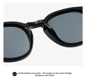 Detail of comfortable nose pads on black round sunglasses for a pressure-free fit