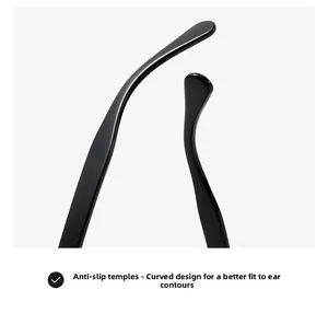 Detail of ergonomic curved non-slip temple tips for comfortable ear fitting