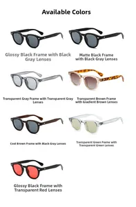 Multiple color options for retro round sunglasses including black, grey, and tea frames
