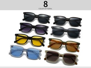 Huit options de couleurs pour lunettes de soleil rétro à monture carrée disposées à plat