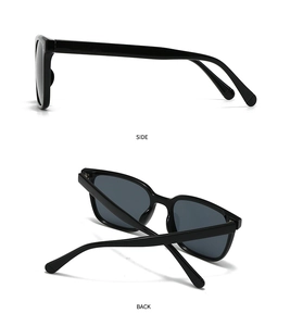 Vues latérale et arrière de lunettes de soleil rétro rondes noires à verres gris