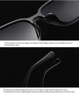 Détails des plaquettes de nez en silicone et branches ergonomiques antidérapantes des lunettes