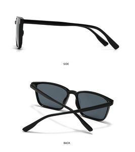 Side and back view of modern square double-bridge sunglasses with matte black frames