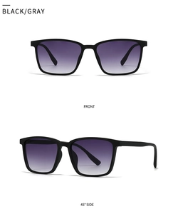Front and side view of modern retro square double bridge sunglasses with gradient lenses