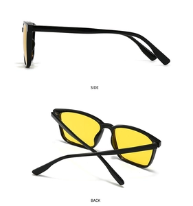 Side and back view of retro square double bridge sunglasses with amber yellow lenses
