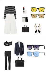Fashion moodboard with modern square sunglasses and professional outfits for men and women