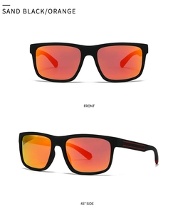 Vue détaillée des lunettes de soleil sport polarisées noir mat avec verres orange miroir