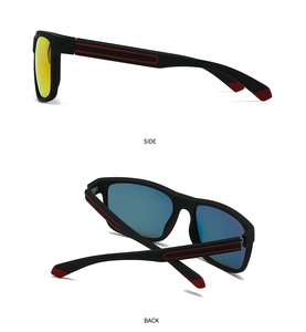 Vues latérale et arrière des lunettes de soleil de sport noir mat avec détails rouges