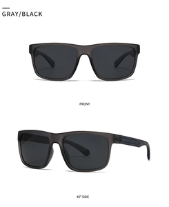 Lunettes de soleil polarisées carrées gris translucide avec détails bleus
