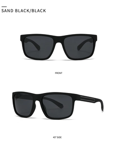 Vues détaillées de lunettes de soleil polarisées noir mat avec monture classique et décor métal