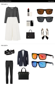 Mise à plat de lunettes de soleil polarisées avec des tenues de mode pour hommes et femmes