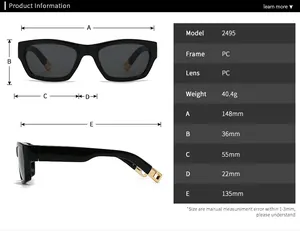 Tableau des tailles détaillé et spécifications techniques des lunettes de soleil carrées