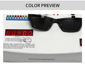 Test UV400 de lunettes de soleil carrées à la mode montrant une protection efficace