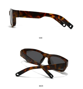 Détails des lunettes de soleil rectangulaires écaillées avec embouts géométriques et verres