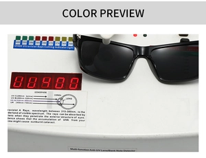 Polarized sunglasses detail showing UV400 protection test on functional device