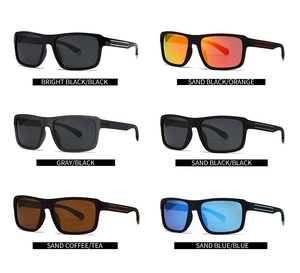 Detailed grid view showing six color variations of modern rectangular polarized sunglasses