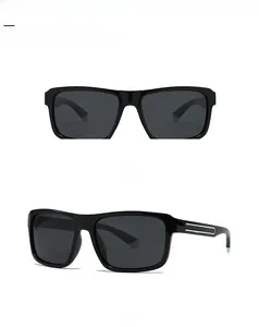 Front and side view of bright black square polarized sunglasses with silver temple detail