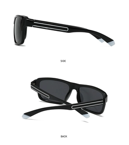 Side and back view of modern square polarized sunglasses with decorative temple stripes