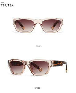 Vues de face et de profil de lunettes de soleil carrées rétro avec branches léopard