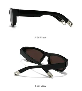 Détails de lunettes de soleil carrées noires avec accents métalliques argentés latéraux